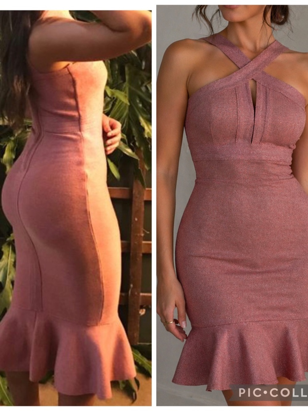 HUSH- Pink Rose Bandage Bodycon Midi Dress Mermaid Trumpet Hem
